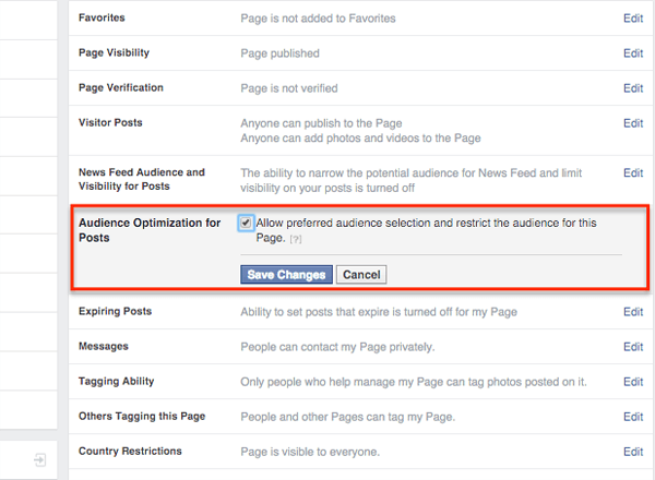 facebook közönség optimalizálása a bejegyzések beállításához