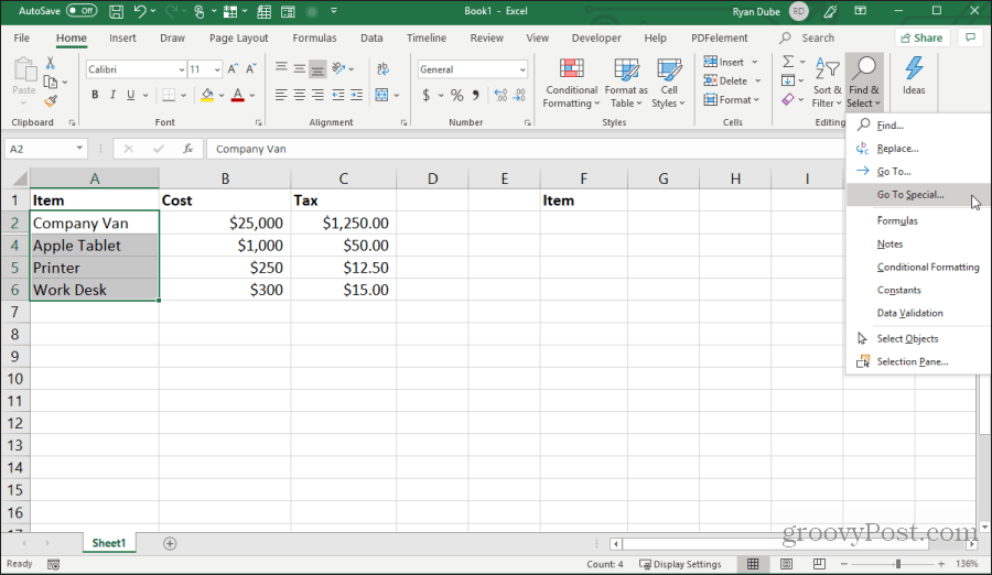 kiválasztva megy a speciális az excel