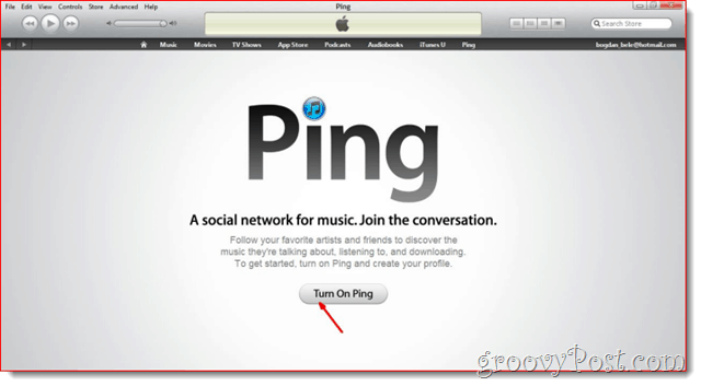 iTunes - Kattintson a Ping bekapcsolása elemre