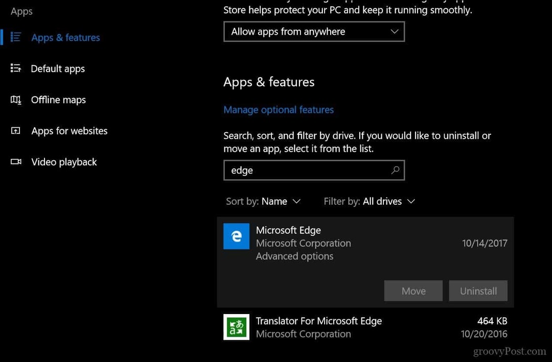 A Microsoft Edge webböngésző visszaállítása vagy javítása a Windows 10 1709 és újabb verziókban