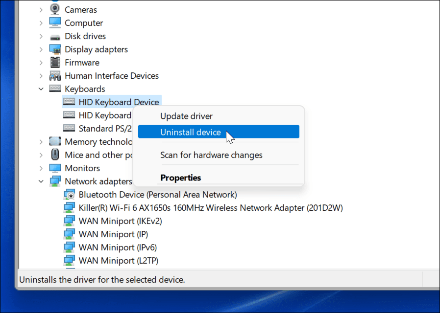 Billentyűzet eszközkezelő billentyűzet Windows 11