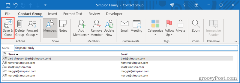 Mentse a névjegycsoportot az Outlook programban