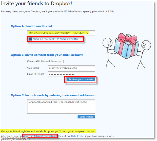 Dropbox képernyőképe - sok módszer a megosztott meghívók megosztására a dropboxba