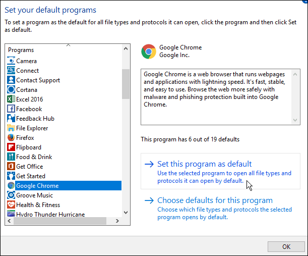 Módosítsa az alapértelmezett böngészőt a Windows 10 Anniversary Update programban