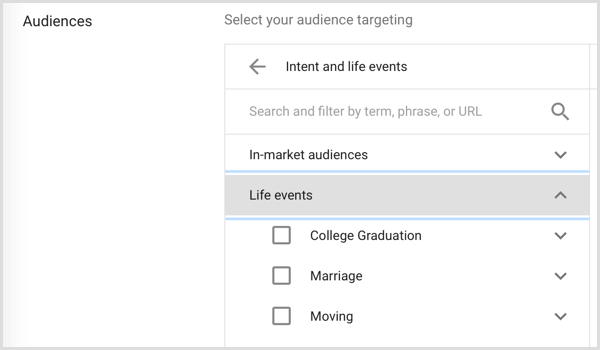 Az élet eseményeit megcélzó Google Adwords közönség