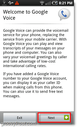 Google Voice az Android mobil üdvözlőképernyőjén