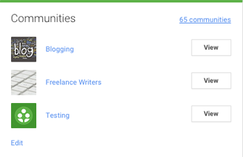 google + közösségek szerepelnek egy profilban