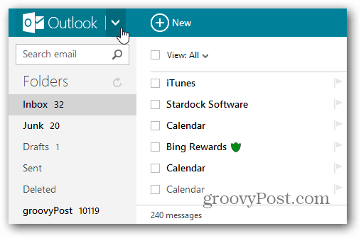 Outlook menü