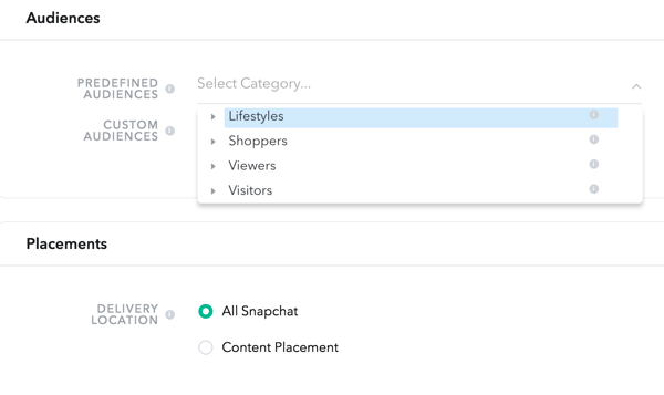 A Snapchat segítségével négy előre meghatározott kategóriából választhat közönséget.