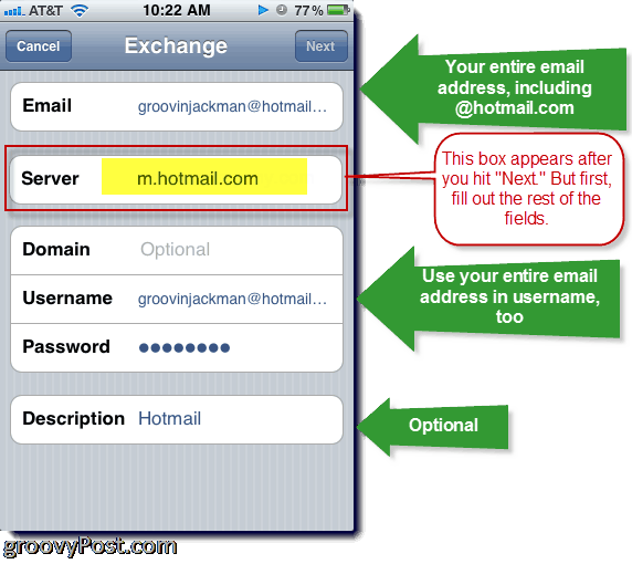 Hotmail Exchange ActiveSync hozzáadása az iPhone készülékhez