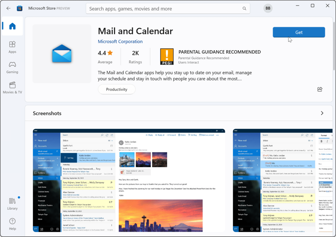 telepítse újra a Microsoft Store Mail alkalmazást