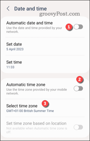 Egyéni időzóna beállítása Androidon