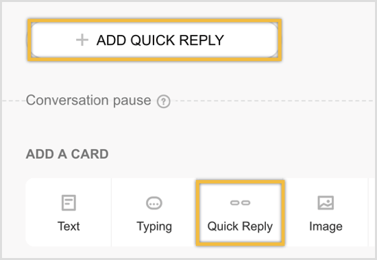Kattintson, hogy hozzáadjon egy Gyorsválasz kártyát, majd kattintson a Gyorsválasz hozzáadása gombra.