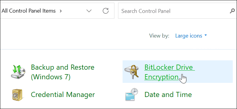 BitLocker Security vezérlőpult