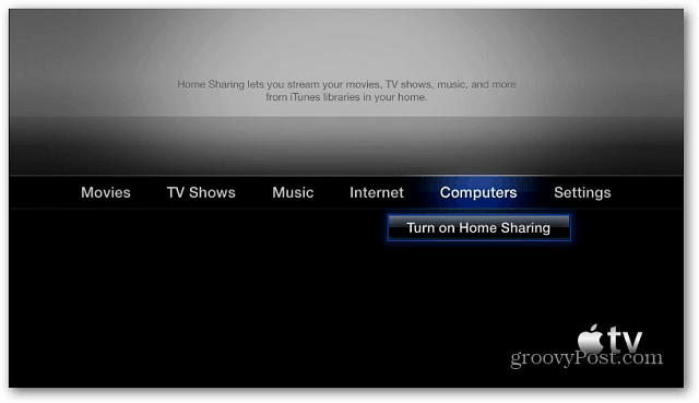 Apple TV Kapcsolja be az otthoni megosztást