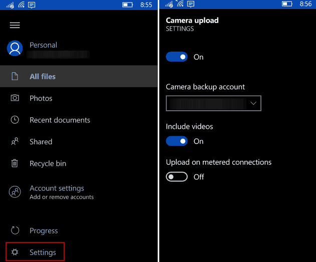 Készítse el a Windows 10 Mobile automatikusan biztonsági másolatát OneDrive-re