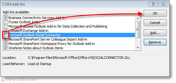 Hogyan távolíthatja el vagy tilthatja le az Outlook Social Connector alkalmazást az Office 2010 alkalmazásban