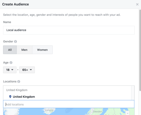 A Facebook lehetővé teszi, hogy egy megnövelt bejegyzést meghatározott helyekre célozzon.