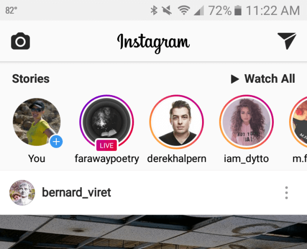 Az Instagram-történetek az új hírcsatorna tetején jelennek meg.