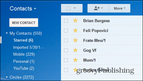 A Gmail csillaggal ellátott névjegyei csillagozták