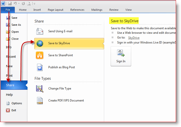 Mentse a dokumentumokat a SkyDrive online tárhelyére