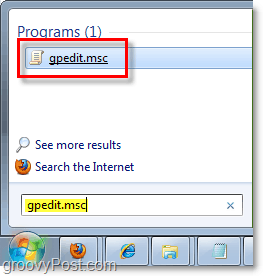hozzáférés a csoportházirend-szerkesztőhöz (gpedit.msc) a Windows 7 start gömbjéből (menü)