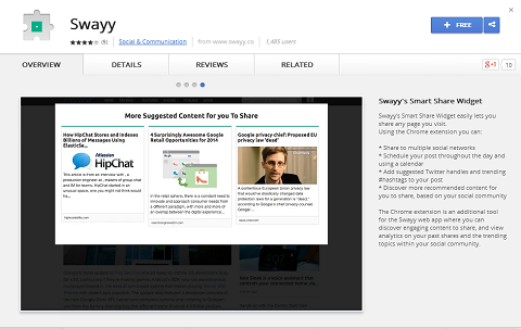 A Swayy rendelkezik egy Google Chrome kiterjesztéssel is, amely megkönnyíti a tartalmi felfedezések megosztását.