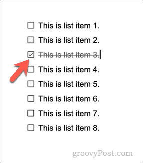 Egy példa ellenőrző lista a Google Dokumentumokban