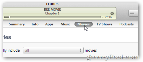 kattintson a filmek gombra az iTunesban