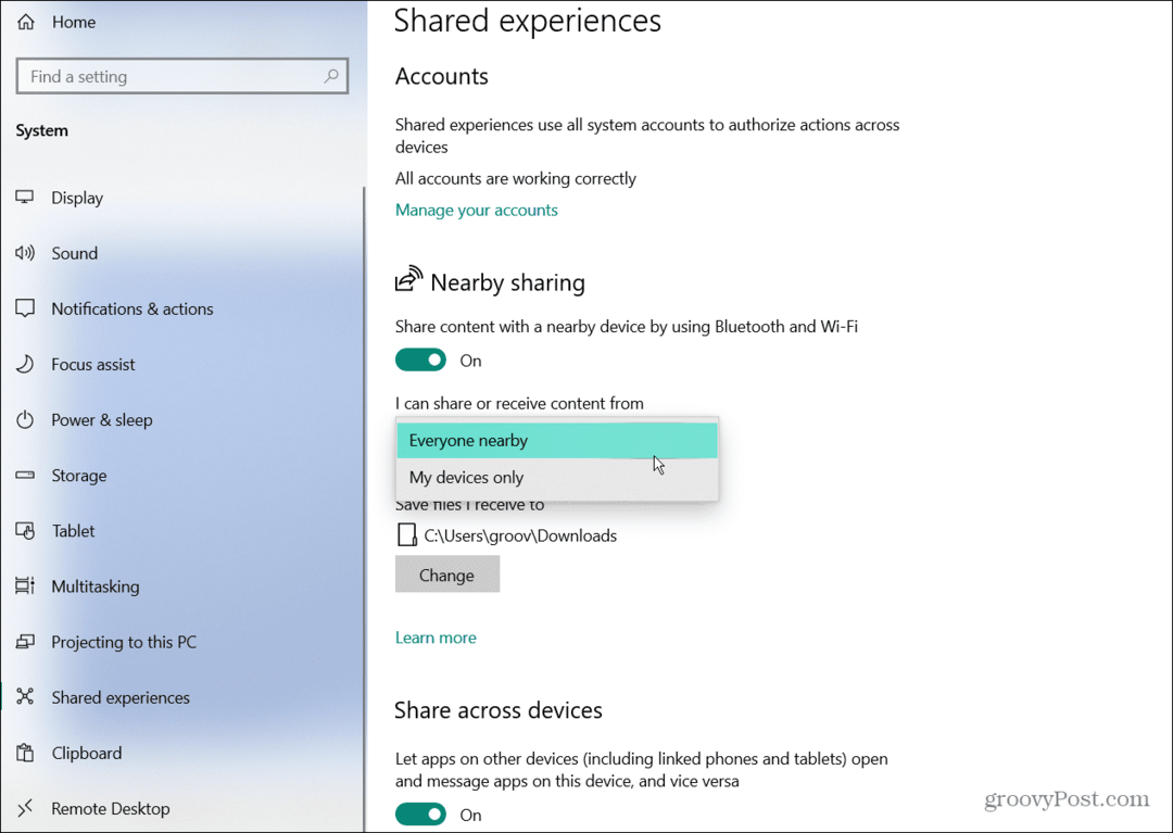 Windows 10 közeli megosztás