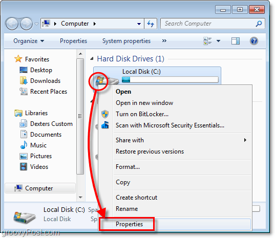 Windows 7 biztonsági másolat - helyi lemez c: tulajdonságok