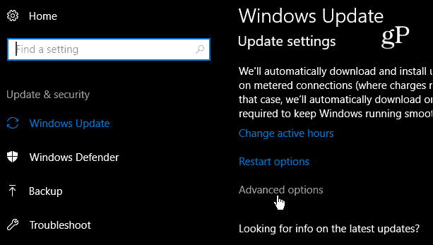 Speciális Windows 10 frissítési beállítások