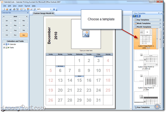 Overlain naptárak nyomtatása az Office 2010 programmal