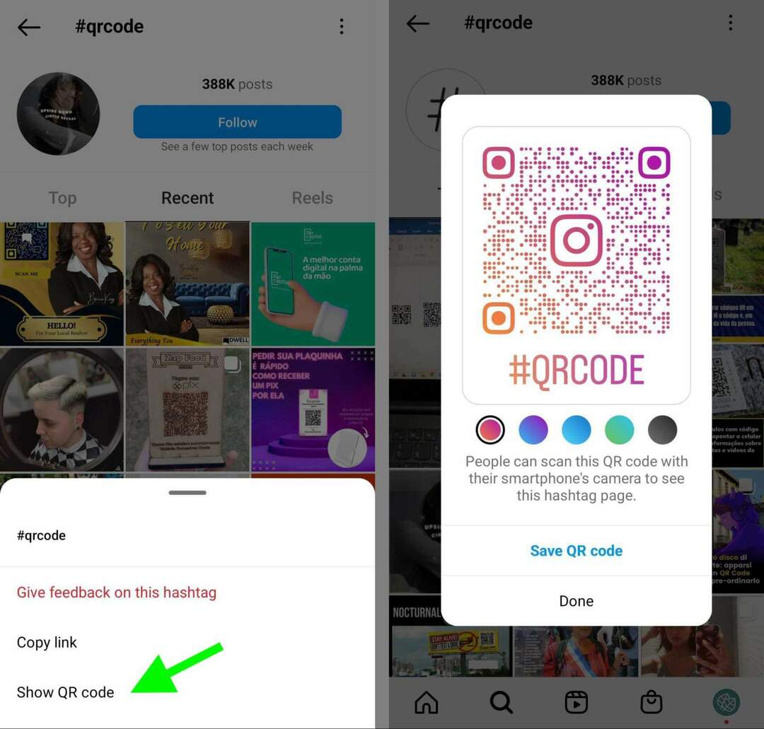 hogyan kell-instagram-qr-kódot létrehozni az oldalak hashtag-megosztásához-testreszabása színséma-mentése-megosztás-qrcode-example-9 közönséggel