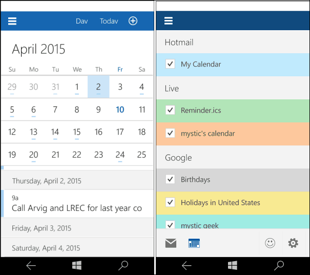 Windows 10 telefonok naptárához