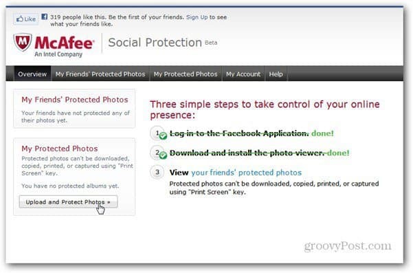 mcaffee szociális védelmi alkalmazás oldal