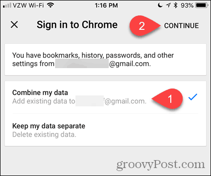 Egyesítsem az adataimat a iOS-hez használt Chrome-ban