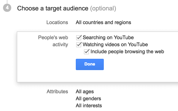 Válassza ki a YouTube-hirdetés célcsoportját.