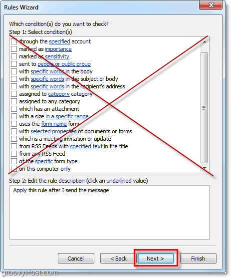 ne válassza az Outlook 2010 által elküldött e-mailek feltételeit
