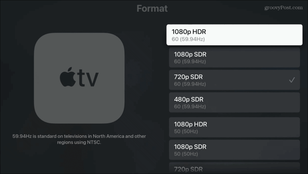 Az Apple TV kijelző felbontásának módosítása