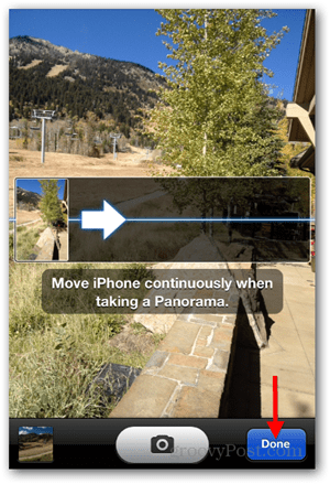 Készítsen iPhone iOS Panoramic Photo készüléket - Koppintson a Kész elemre