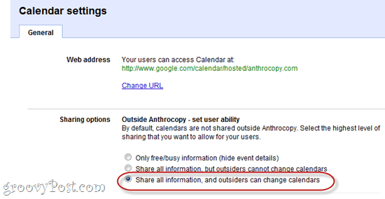 A privát cím URL-jének megjelenítése a Google Apps naptárban