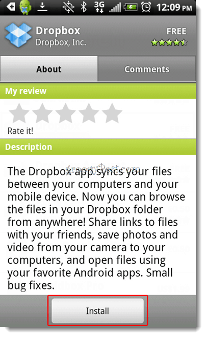 Android Dropbox telepítése