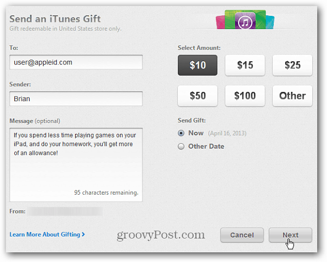 Virtuális iTunes ajándékkártyák küldése iTunes vagy iOS eszközökről