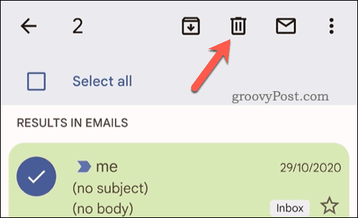 Kijelölt e-mailek törlése a Gmailben mobilon