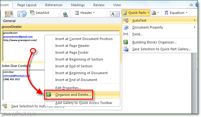 az automatikus szöveges bejegyzések törlése az Office 2010-ben