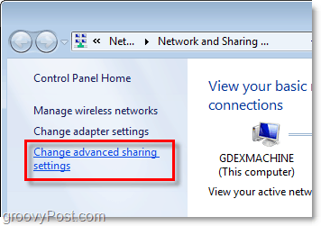 speciális megosztási beállítások a Windows 7 rendszerben