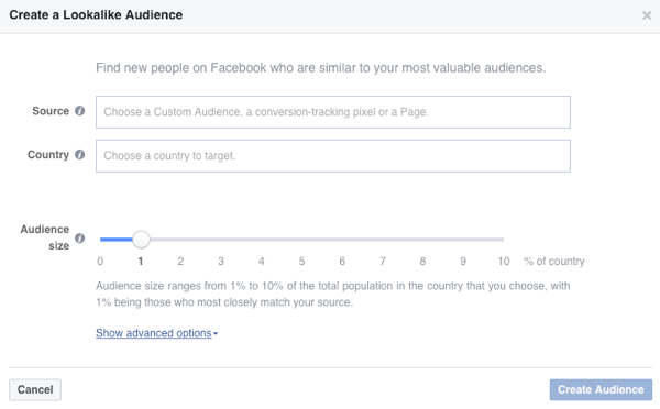 Hozzon létre egy Facebook megjelenésű közönséget egy meglévő közönség alapján.