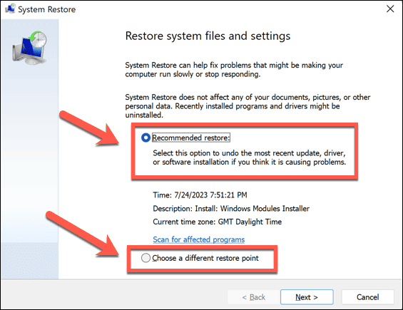 Windows 11 visszaállítási lehetőségek