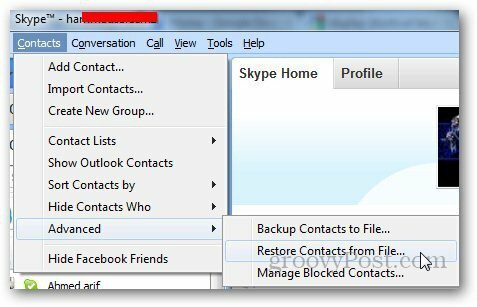 Állítsa vissza a Skype 1 alkalmazást